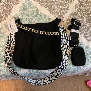 Adorned Black Shoulder Bag with Gold Chain